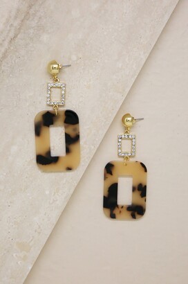 Brown and Clear Crystal on Gold Plated Radiant Gatsby Rectangle Earrings 