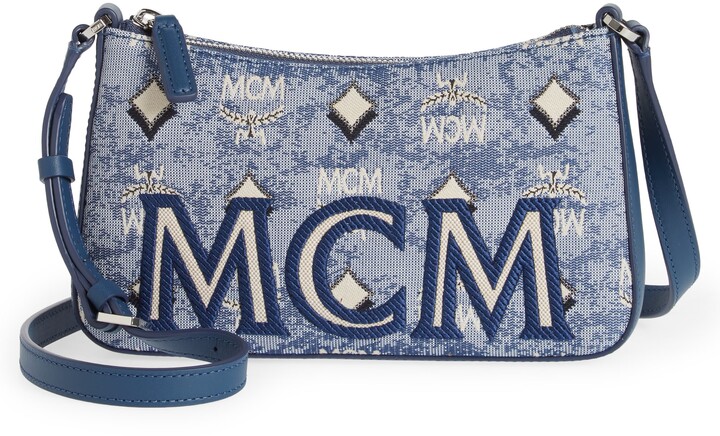 Mcm Small Vintage Jacquard Tote in Blue