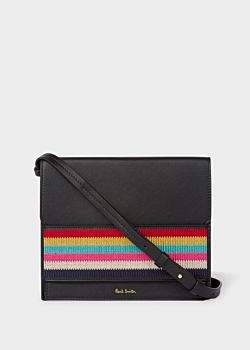Paul Smith Women's Black Leather Cross-Body Bag With Multi-Coloured Stripe Embroidered Detail