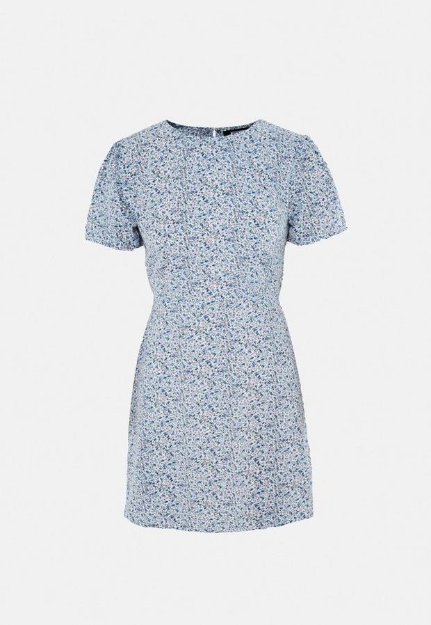 Missguided Blue Floral Open Back Skater Dress ShopStyle