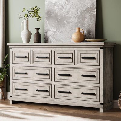 August Grove Farmhouse 8 Drawer Dresser Rustic Wood Chest of Drawers for Bedroom