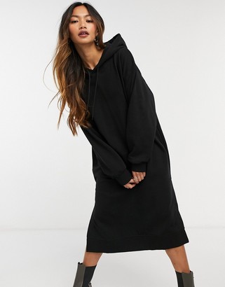 Weekday Macie midi hoodie dress in black