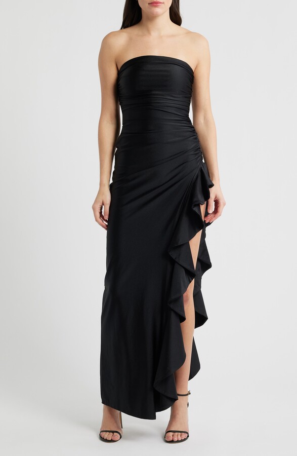 Emerald Sundae Shirred Ruffle Strapless Gown