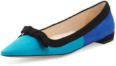 Thumbnail for your product : Prada Suede Tricolor Pointed-Toe Ballet Flat with Bow, Turquoise/Blue
