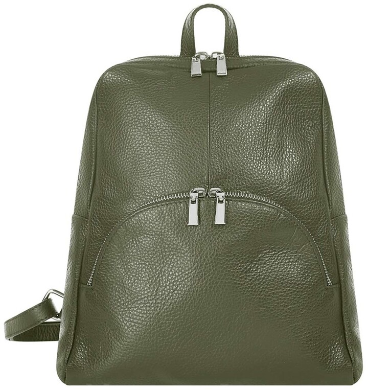 dark green leather backpack