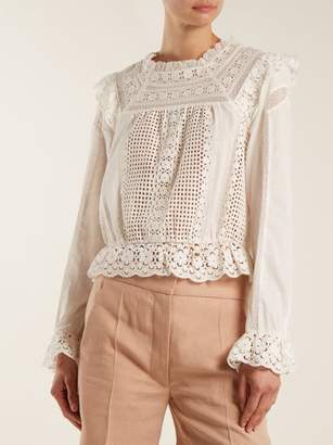 Zimmermann Laelia Embroidered Lace Top - Womens - Ivory