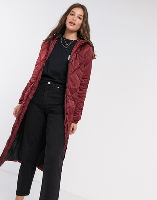 Brave Soul Tall jaz satin longline puffer jacket in dark red - ShopStyle