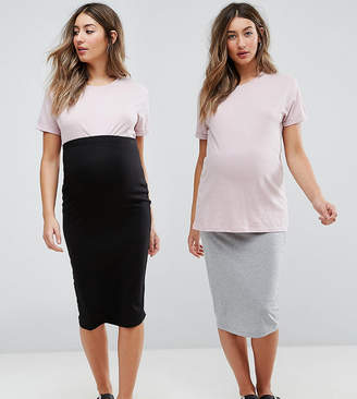 ASOS Maternity Over The Bump Longer Line Midi Skirt 2 Pack