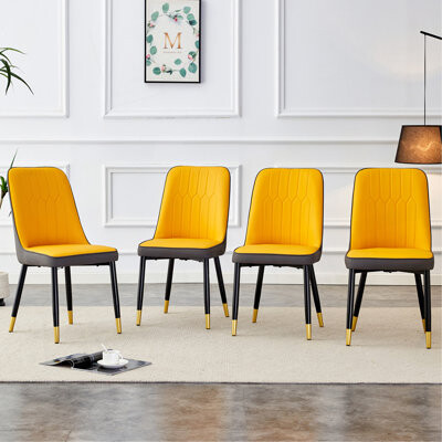 Corrigan Studio A Modern Dining Chair With Orange Dark Dual Tone PU Leather Backrest And Metal Legs Suitable For Kitchens Bedrooms And Offices. Set Of 4 Pieces (Or
