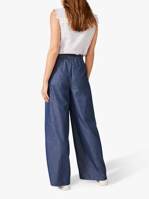 Phase Eight Jane Wide Leg Denim Look Trousers, Chambray