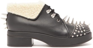 Gucci Shearling-trimmed Spiked Leather Boots - Womens - Black Silver Gucci Shearling-trimmed Spiked Leather Boots - Womens - Black Silver