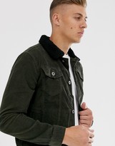 Thumbnail for your product : Brave Soul cord trucker jacket with borg collar