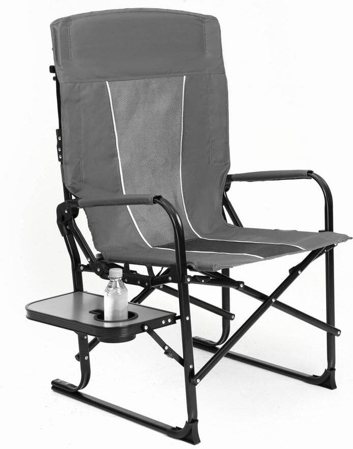 VAMOP Grey Aluminum Folding Directors Chair with Side Table and Pocket