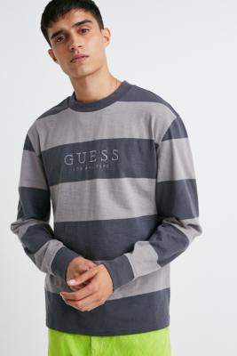 Urban Outfitters Guess Originals GUESS Originals Grey Stripe Varsity Crew Neck Sweatshirt - grey L at