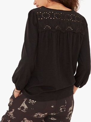 Fat Face FatFace Bryony Embroidered Yolk Top, Black