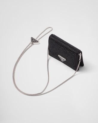 Prada Card Holder With Shoulder Strap In Metallic Leather