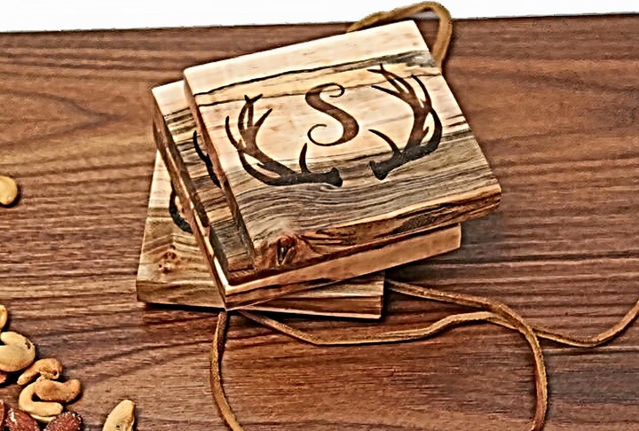 Etsy Camouflage Antler Coaster Set Personalized Ambrosia Maple Wood Gift