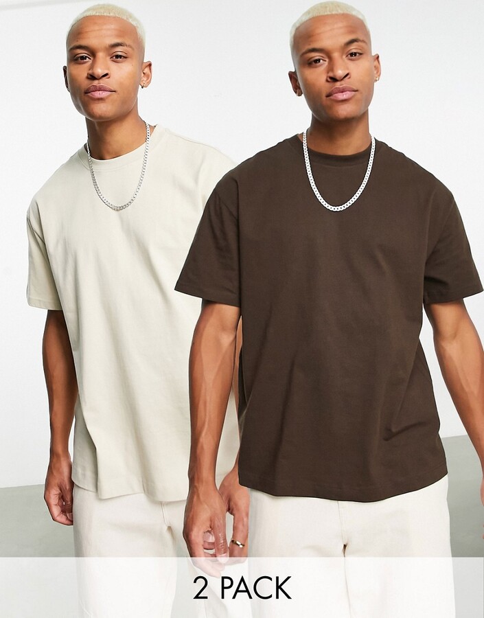 Weekday oversized 2-pack t-shirt in beige and brown - ShopStyle