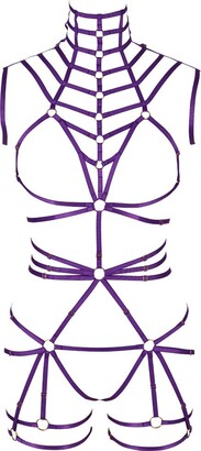 BANSSGOTH Women's Full Body Harness Bra Chest Strap Lingerie cage Set Leg  Garter Punk Gothic Belt Festival Rave (Dark Purple) - ShopStyle