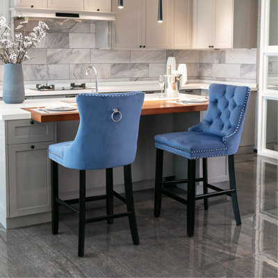 Rosdorf Park Contemporary Velvet Upholstered Barstools With Button Tufted Decoration And Wooden Legs, And Chrome Nailhead Trim, Leisure Style Bar Chairs,Bar Stools