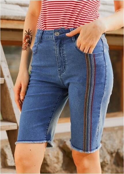 Just Bloomed Bermuda Jean Shorts Medium Wash