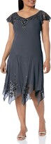 Thumbnail for your product : J Kara Women's Flutter Sleeve Hanky Hem Short Cocktail Beaded Dress