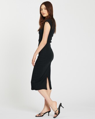 Neuw Women's Black Midi Dresses - Jonesy Cap Sleeve Dress - Size XL at The Iconic