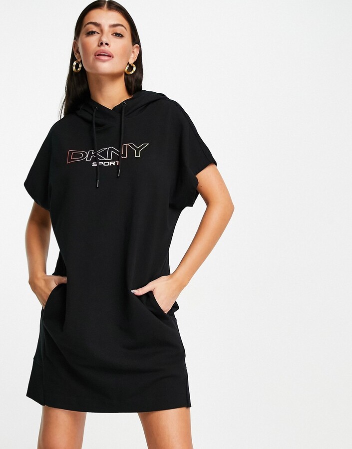 DKNY Sport hooded dress with ombre logo in black - ShopStyle