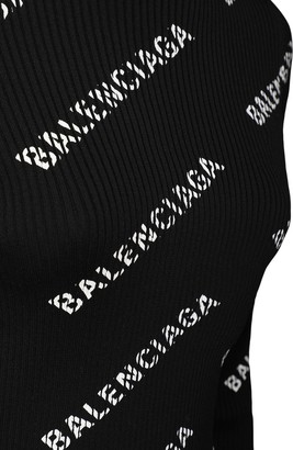 Balenciaga Logo Printed Knit Rib Mini Dress