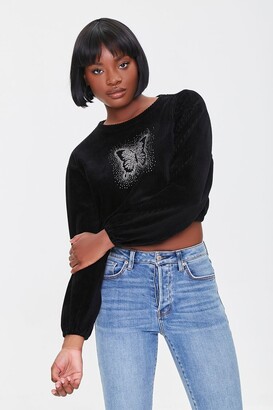 Forever 21 Women's Rhinestone Butterfly Pullover in Black Medium -  ShopStyle Tops