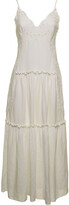 Thumbnail for your product : Alberta Ferretti White Linen Long Dress With Embroidered Inserts
