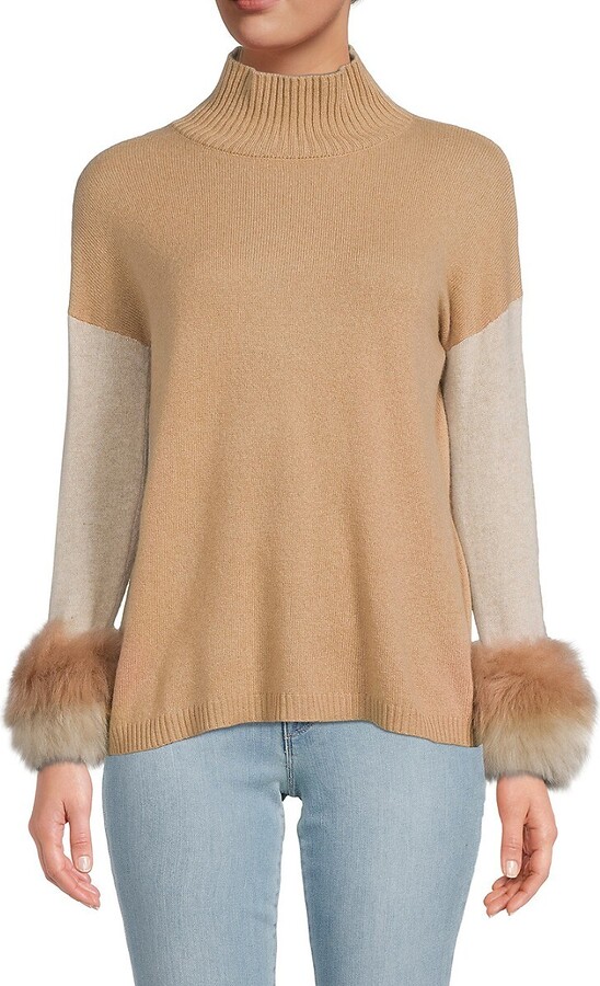 Sofia Cashmere Cashmere & Shearling Cuff Sweater - ShopStyle