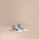 Thumbnail for your product : Burberry Metallic Leather High-top Trainers