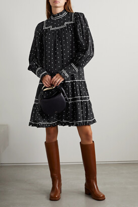 Ulla Johnson Blanche Tiered Embroidered Cotton-voile Mini Dress - Black