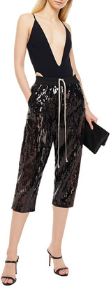 Rick Owens Bela Cropped Sequined Cotton Track Pants