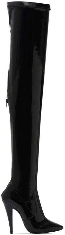 black patent leather over the knee boots