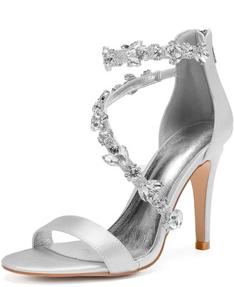 silver mid heel sandals