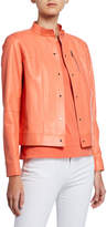 Thumbnail for your product : Lafayette 148 New York Galicia Button-Front Glazed Weightless Lambskin Leather Jacket