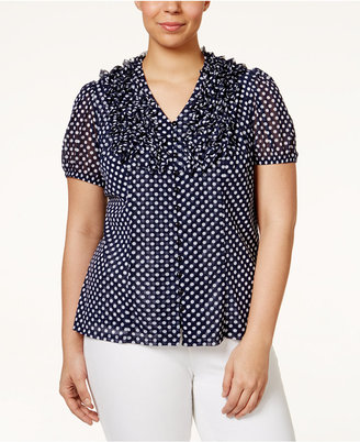 INC International Concepts Plus Size Polka-Dot Ruffled Blouse, Only at Macy's