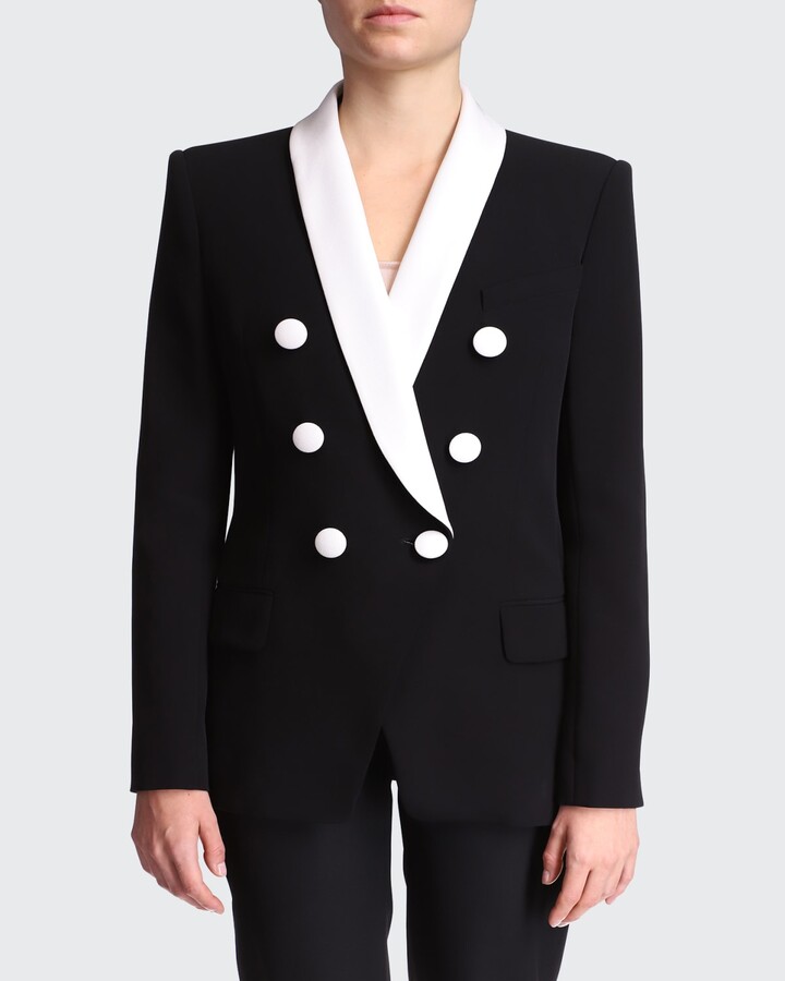 black jacket with white collar