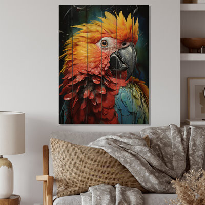 Bayou Breeze Colorful Parrot Pointillism On Wood Print