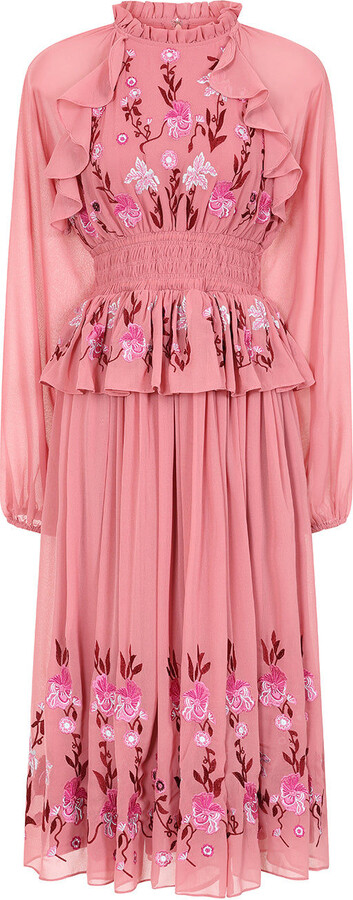 Frock and Frill Gwenna Pink Floral Embroidered Midi Dress