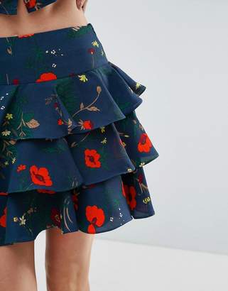 Fashion Union Petite Ruffle Skirt In Floral Print
