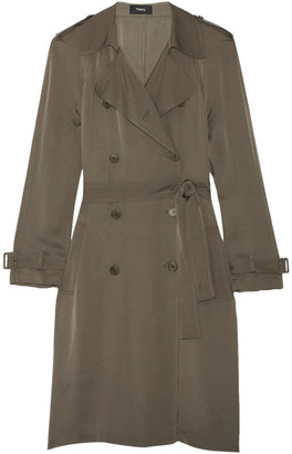 Theory Laurelwood Silk Crepe De Chine Trench Coat - Army green
