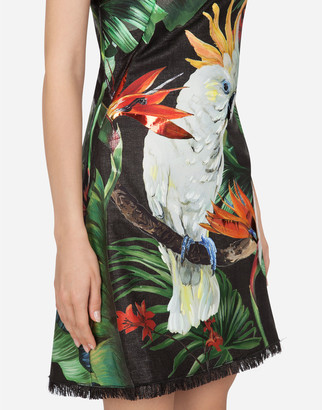 Dolce & Gabbana Short dress in raffia jacquard with parrot