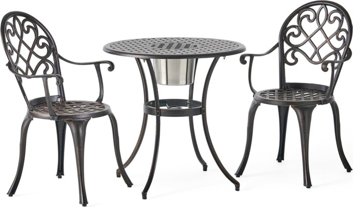 Flynama Antique Weather Resistant 3-Piece Patio Metal Bistro Set with Removable Ice Bucket Cast