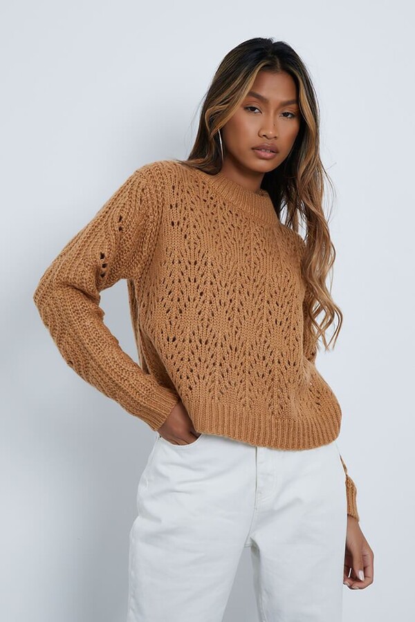 cropped camel sweater