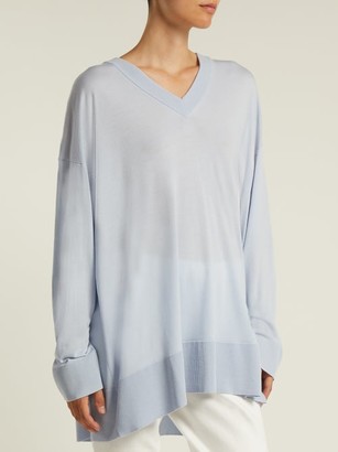 The Row Sabrinah Oversized V-neck Wool Sweater - Light Blue