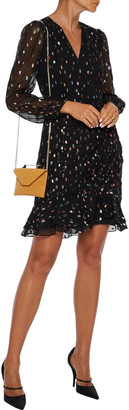 Diane von Furstenberg Bea Ruched Metallic Fil Coupe Chiffon Mini Dress