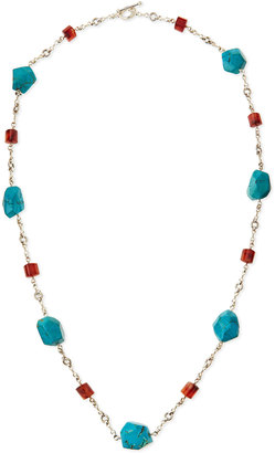 Stephen Dweck Turquoise & Red Agate Silver Necklace